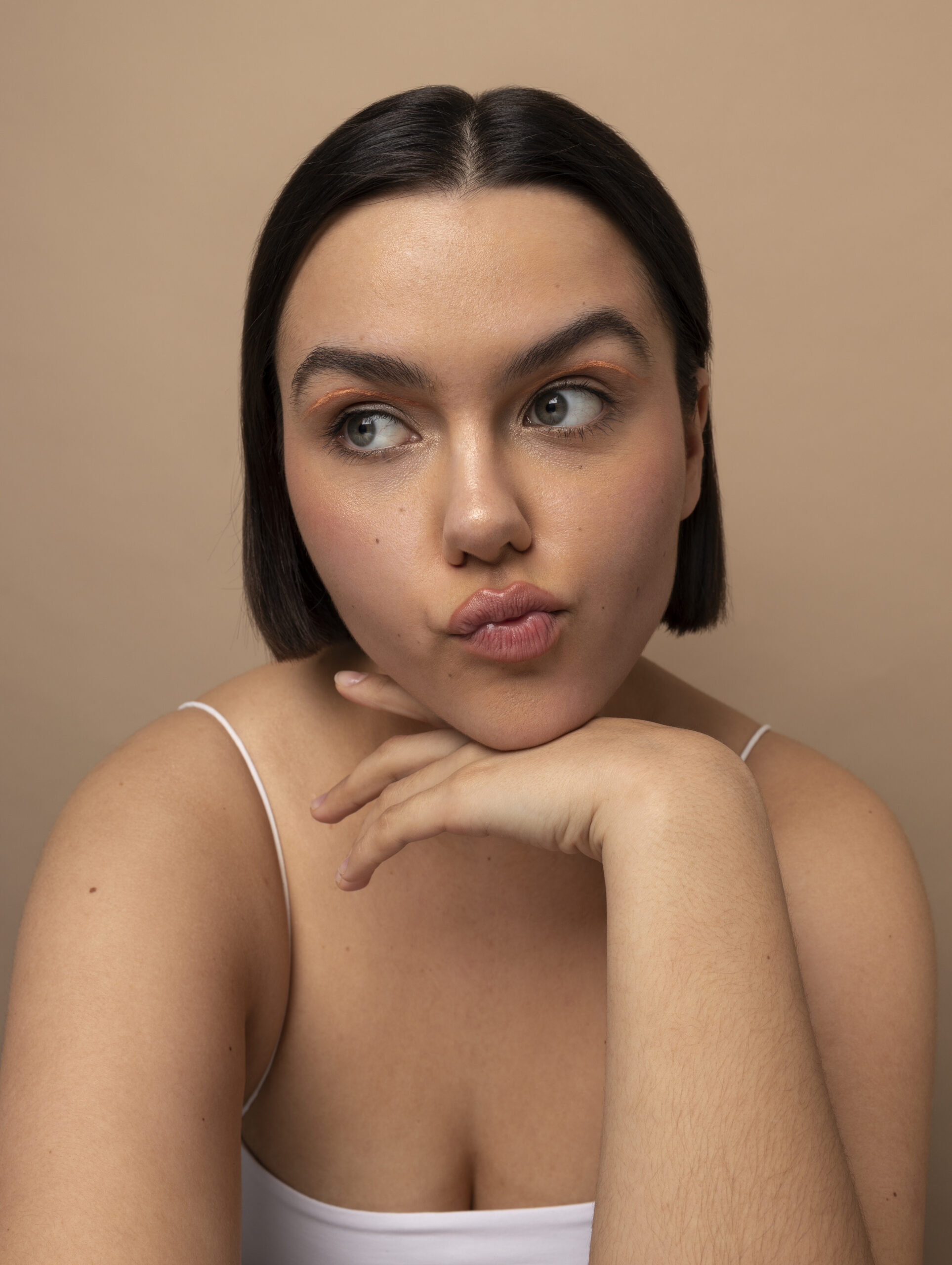 front view young woman posing studio scaled